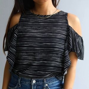 Striped Navy blue Cutoff shoulder Blouse
